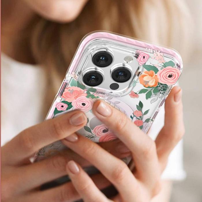 Kingxbar - Kingxbar iPhone 14 Skal Magsafe Flora - Rosa