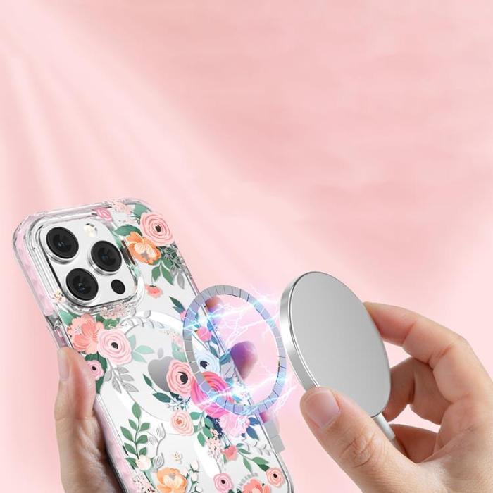Kingxbar - Kingxbar iPhone 14 Skal Magsafe Flora - Rosa