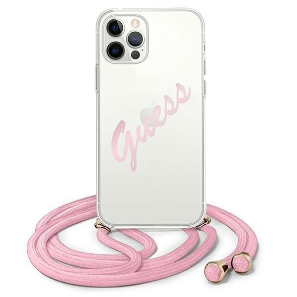 Guess iPhone 12 Pro Max Skal Script Vintage Strap - Rosa | 2353 | AlltMobil