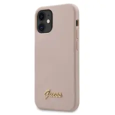 Guess - Guess Skal iPhone 12 Mini Silikon Script Gold Logo - Rosa