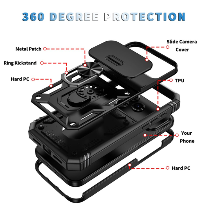 A-One Brand - iPhone 17 Pro Max Mobilskal Slide Camshield Kickstand - Svart