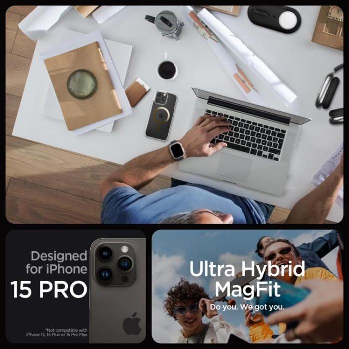 Spigen - Spigen iPhone 15 Pro Mobilskal Magsafe Ultra Hybrid - Guld