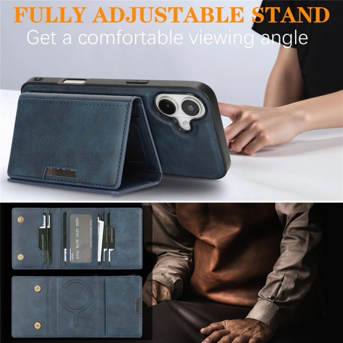 A-One Brand - iPhone 17 Mobilskal MagSafe Kickstand Tri-fold Korthållare - Blå