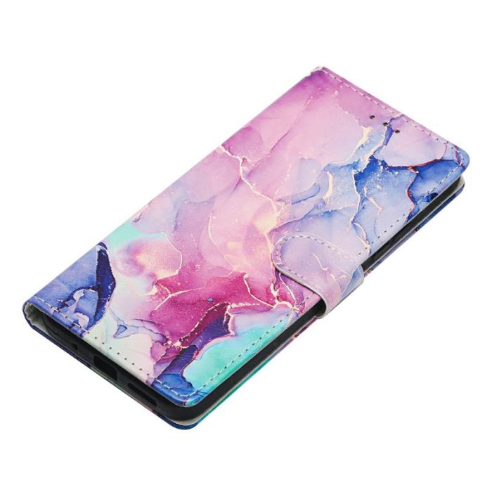 OEM - Samsung Galaxy A57 Plånboksfodral Konstläder - Grön Rosa Marmor