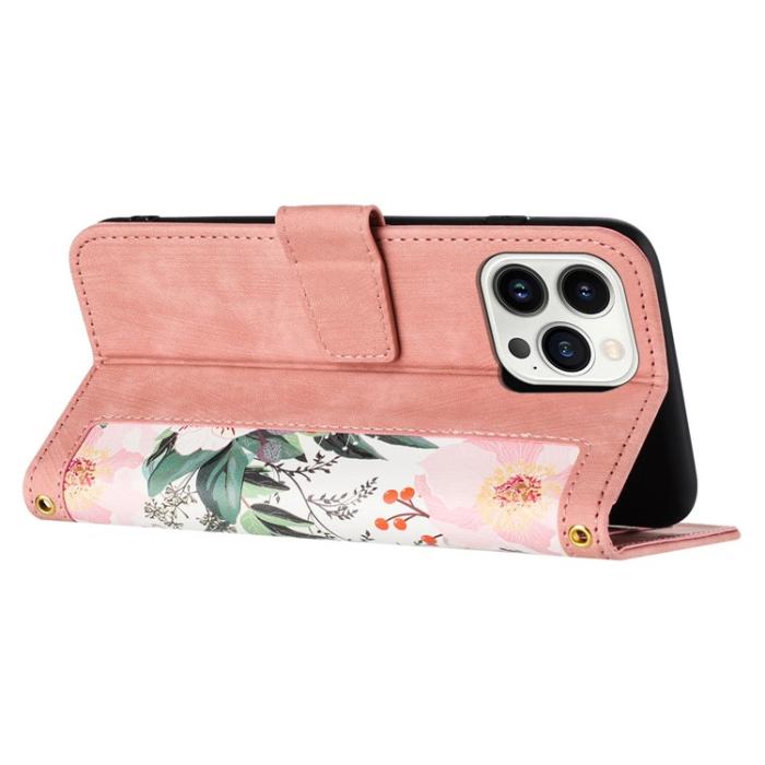 OEM - iPhone 15 Pro Max Plånboksfodral Flower Pattern - Rosa