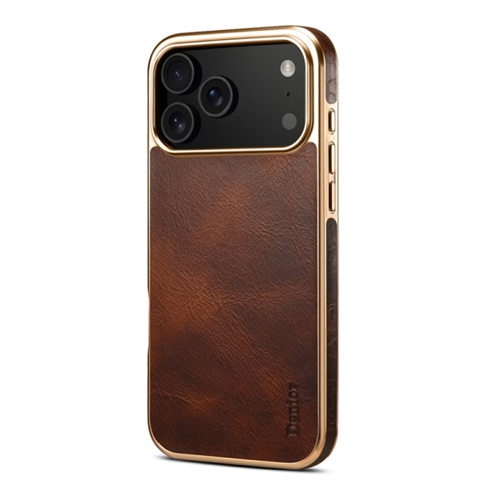 DENIOR - DENIOR iPhone 17 Pro Mobilskal Äkta Läder Electroplating - Brun