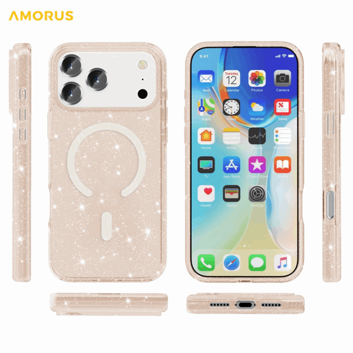 AMORUS - AMORUS Mobilskal till iPhone 17 Pro Max Magsafe Glitter Powder PC + TPU - Guld
