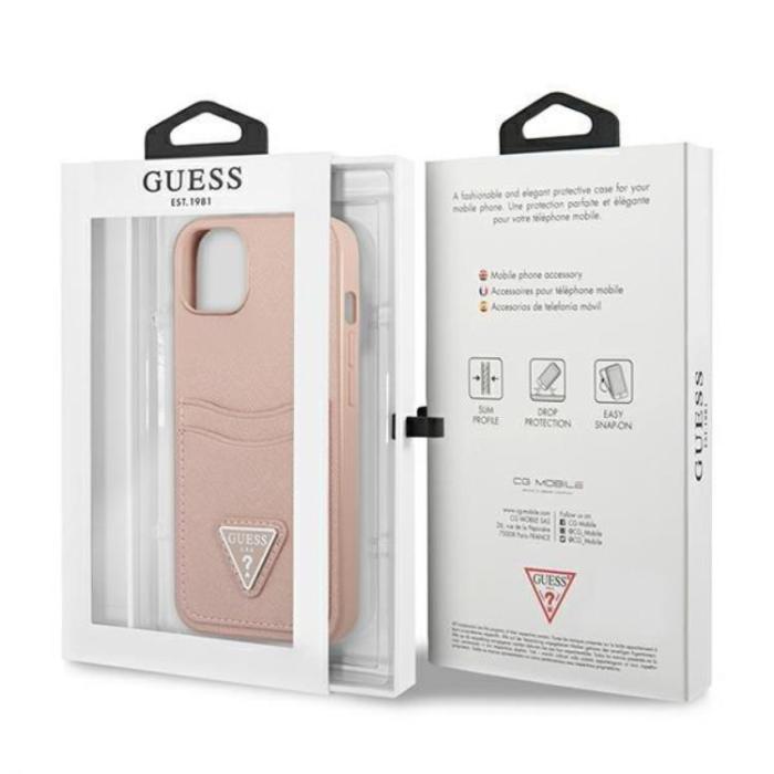 Guess - Guess iPhone Mini Skal Korthållare Saffiano Triangle Logo - Rosa