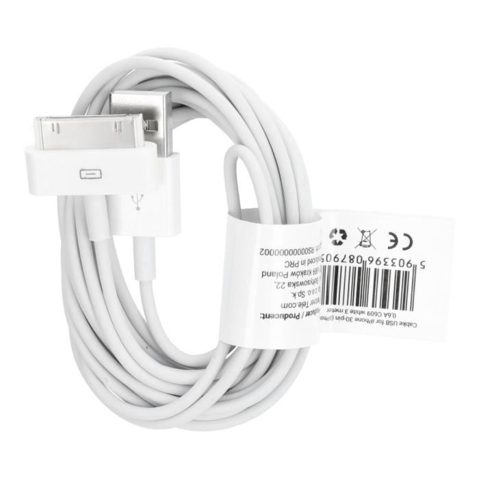 OEM - Kabel USB för iPhone 30-pin (iPhone 4) 0,6A C609 vit 3m