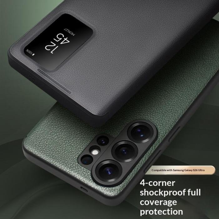 QIALINO - Qialino Mobilfodral för Samsung Galaxy S26 Ultra Äkta läder Flip - Svart