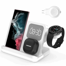 OEM - 3-in-1 Trådlös Laddare 15W Samsung Galaxy - Buds - Watch - Vit