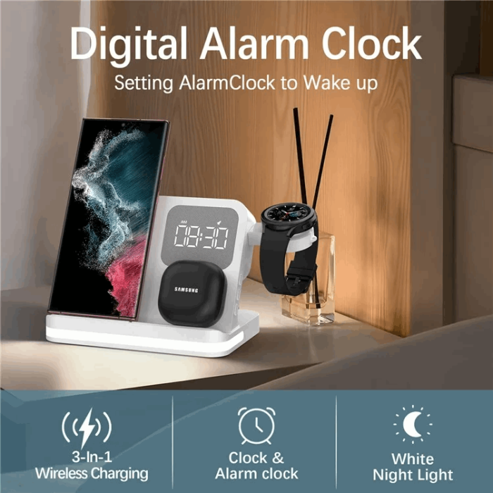 OEM - 3-in-1 Trådlös Laddare 15W Samsung Galaxy - Buds - Watch - Vit