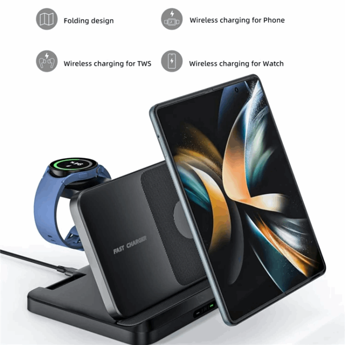 OEM - 3-in-1 Trådlös Laddare Samsung Galaxy - Buds - Watch - Svart