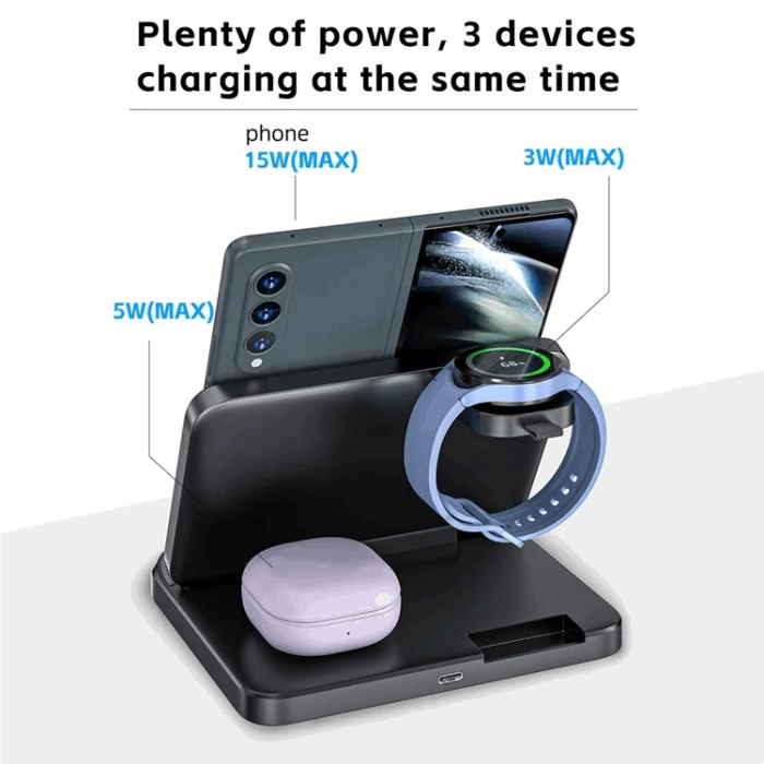 OEM - 3-in-1 Trådlös Laddare Samsung Galaxy - Buds - Watch - Svart