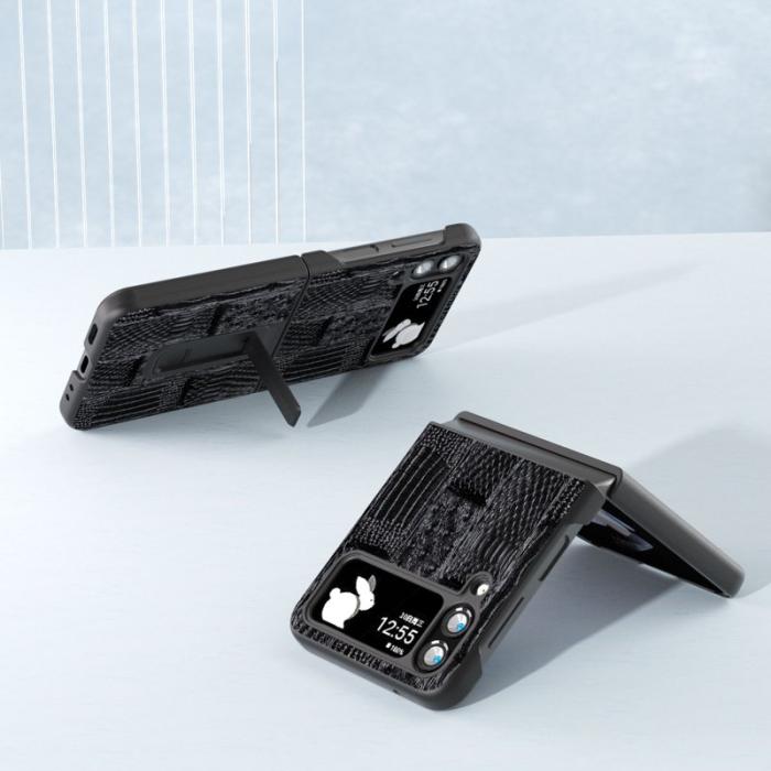 ABEEL - ABEEL Samsung Galaxy Z Flip4 5G Plånboksfodral Mahjong Textur Svart