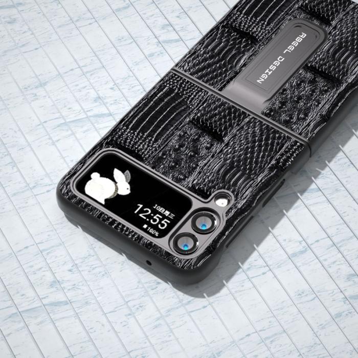 ABEEL - ABEEL Samsung Galaxy Z Flip4 5G Plånboksfodral Mahjong Textur Svart
