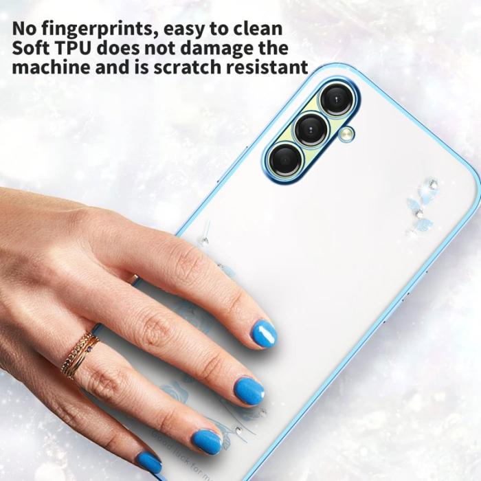 KADEM - KADEM Mobilskal till Samsung Galaxy S26 / S26 Pro Blommor Rhinsten TPU - Blå