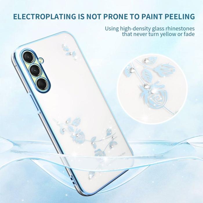 KADEM - KADEM Mobilskal till Samsung Galaxy S26 / S26 Pro Blommor Rhinsten TPU - Blå