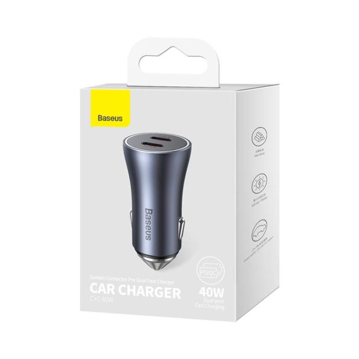 BASEUS - Baseus Golden Billaddare 40W 2 x USB-C - Grå