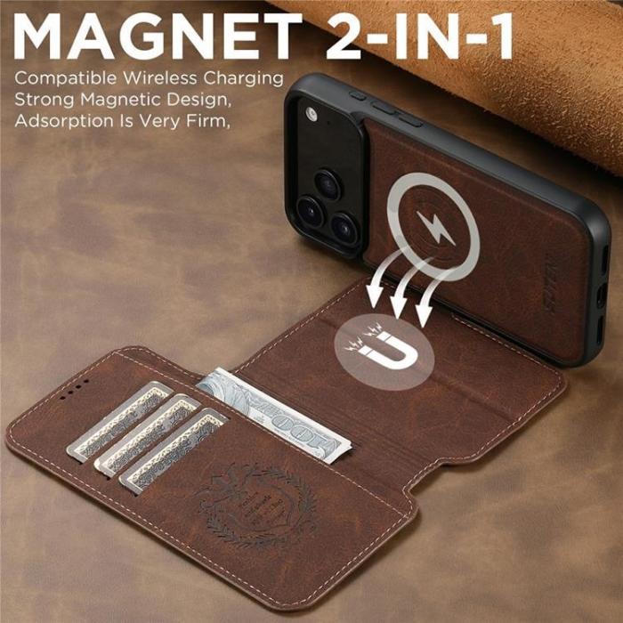 SUTENI - SUTENI iPhone 17 Pro Plånboksfodral Detachable Q-05 - Brun