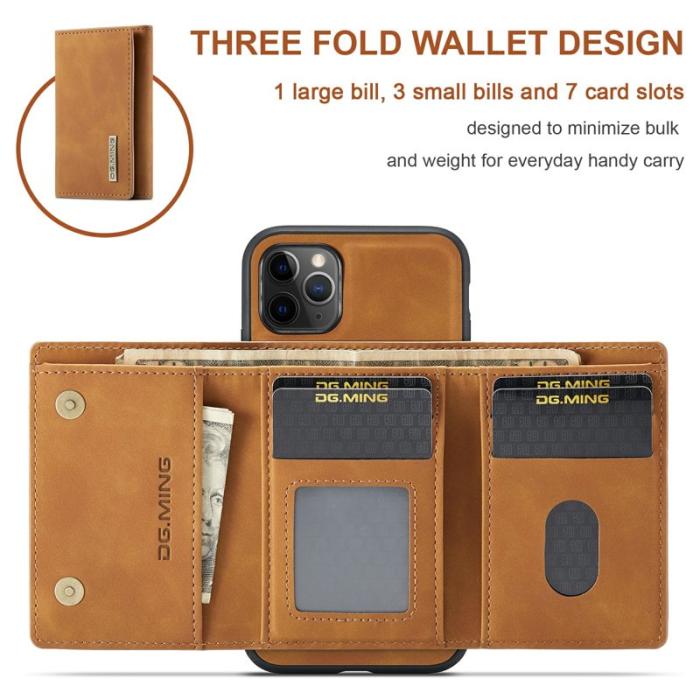 DG.MING - DG.MING 2-in-1 Plånboksfodral med Ställ för iPhone 11 Pro Max - Brun