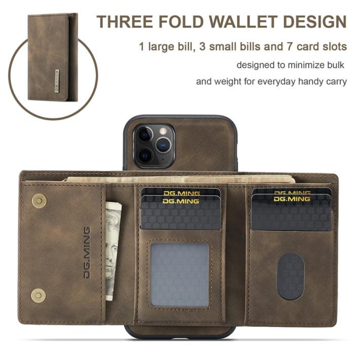 DG.MING - DG.MING 2-in-1 Plånboksfodral med Ställ för iPhone 11 Pro Max - Brun