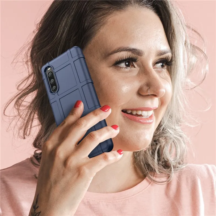 A-One Brand - Sony Xperia 10 V Mobilskal Rugged Square Grid - Blå