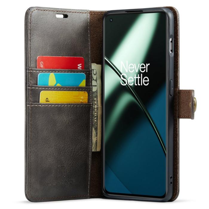 DG.MING - DG.MING OnePlus 11 5G Äkta Läder Plånboksfodral Detachable Magnetisk Grå