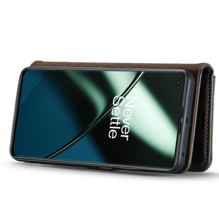 DG.MING - DG.MING OnePlus 11 5G Äkta Läder Plånboksfodral Detachable Magnetisk Grå