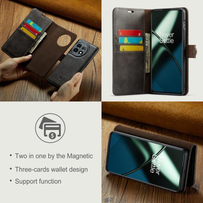 DG.MING - DG.MING OnePlus 11 5G Äkta Läder Plånboksfodral Detachable Magnetisk Grå