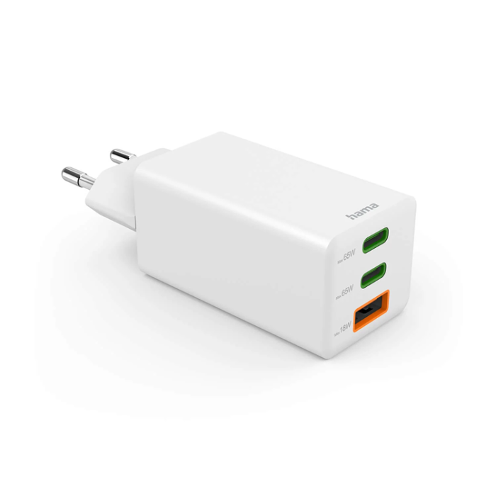 Hama - Hama Snabbladdare 65W 2xUSB-C 1xUSB-A GaN - Vit
