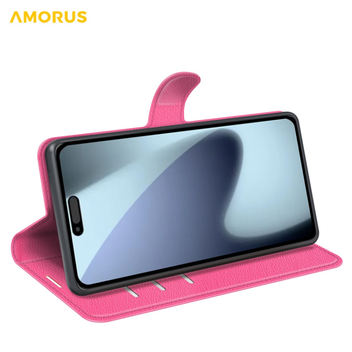 Amorus - AMORUS iPhone 17 Plånboksfodral Flipstativ Litchi - Rose