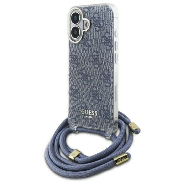 Guess Mobilskal till iPhone 16 Crossbody Cord 4G Print - Blå | 2353 | AlltMobil
