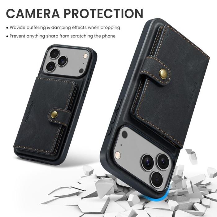 OEM - JEEHOOD iPhone 17 Pro Mobilskal KonstLäder + Plast Avtagbar - Svart