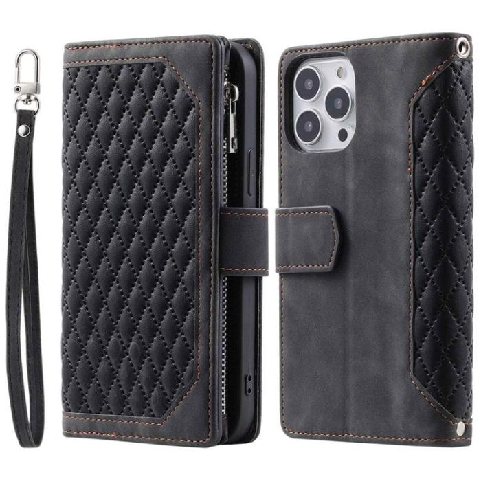 UTGATT1 - iPhone 14 Pro Max Plånboksfodral Rhombus - Svart