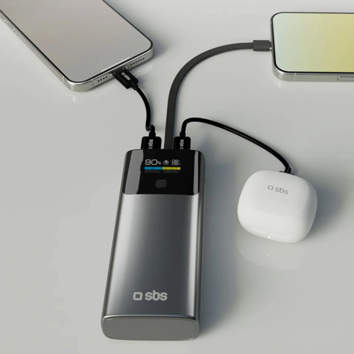 SBS - SBS Powerbank 10000mAh 20W PD Och USB-C Kabel med LCD - Grå