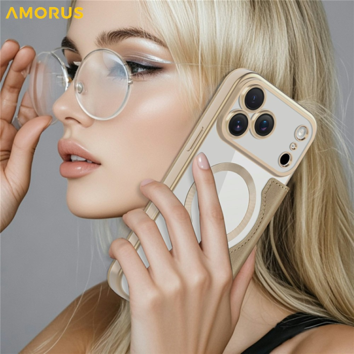 Amorus - AMORUS iPhone 17 Pro Max Plånboksfodral MagSafe RFID Blocking - Guld
