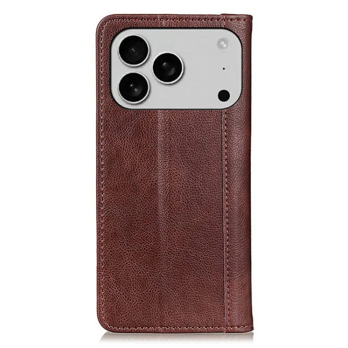 A-One Brand - iPhone 17 Pro Max Plånboksfodral Äkta Läder Litchi - Brun