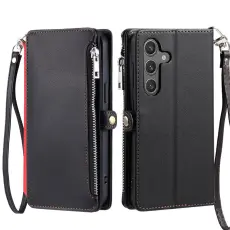 OEM - Samsung Galaxy S26 Pl&aring;nboksfodral TPU + Konstl&auml;der - Svart