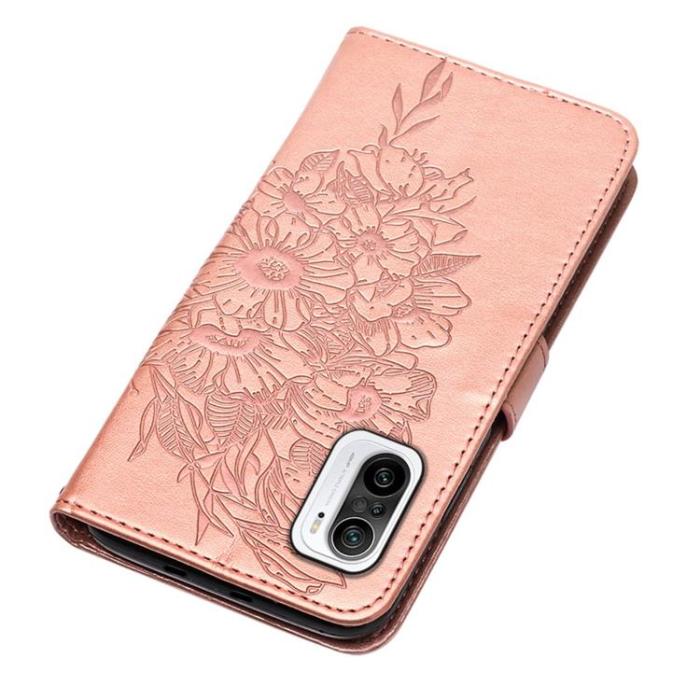 OEM - Butterfly Flower Imprinted Plånboksfodral Xiaomi 12 Pro - Rosa Guld