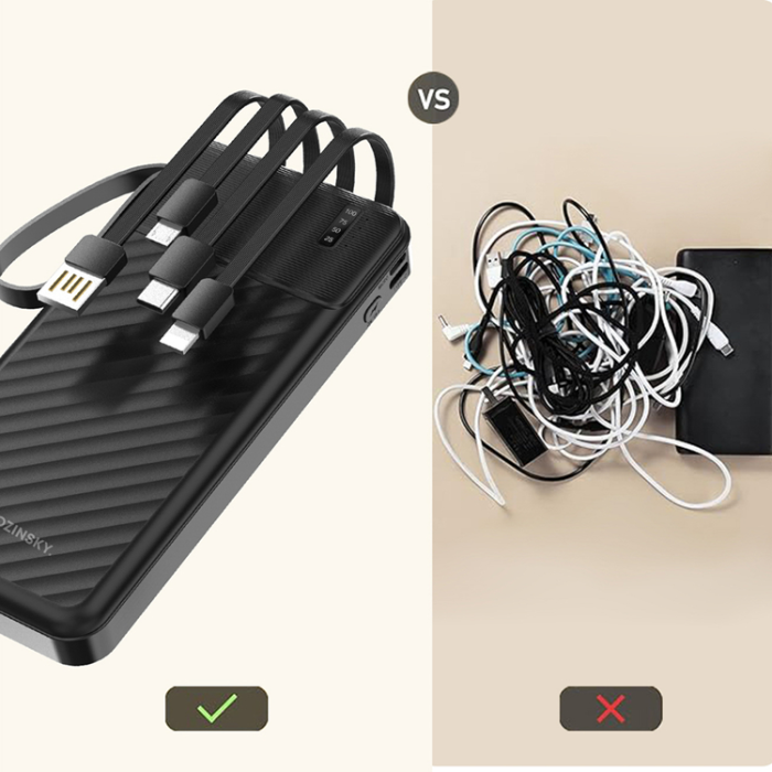 Wozinsky - Wozinsky Powerbank W11-B 10000mAh 10W med Inbyggda Kablar
