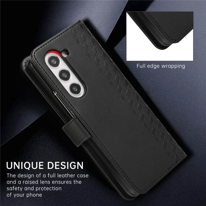 A-One Brand - Galaxy Z Fold7 Plånboksfodral 3D Rhombus Grid Imprinted - Svart