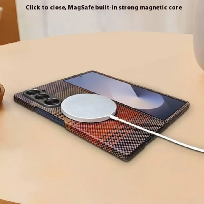 A-One Brand - Galaxy Z Fold 5 5G Mobilskal Magsafe Aramid Fiber - Sunset Gul