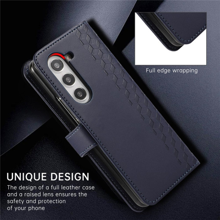 A-One Brand - Galaxy Z Fold 7 Plånboksfodral 3D Rhombus Grid Imprinted - Blå