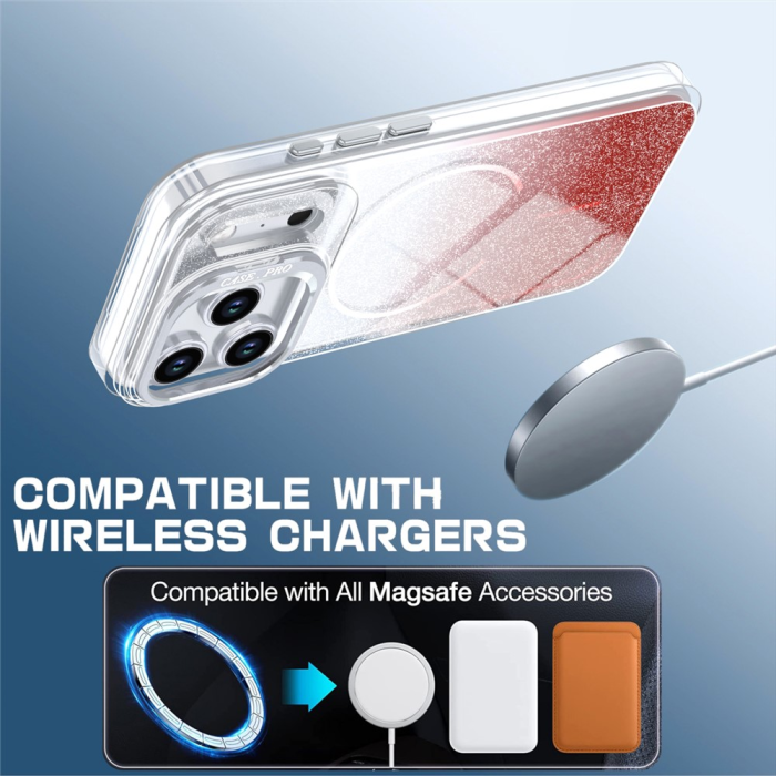 A-One Brand - iPhone 17 Pro Mobilskal MagSafe Shockproof Glitter Gradient - Orange