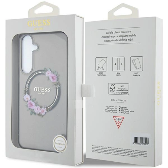 Guess - Guess Galaxy S24 Plus Mobilskal Magsafe IML Flowers Wreath - Svart
