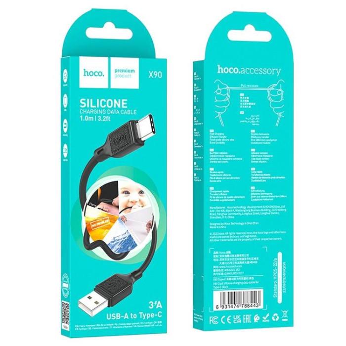 Hoco - HOCO USB Till USB-C 1m Kabel 3A X90 - Svart
