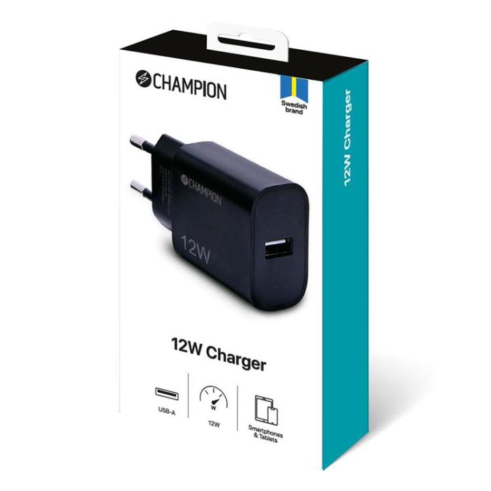 Champion - Champion Väggladdare USB-A 12W - Svart