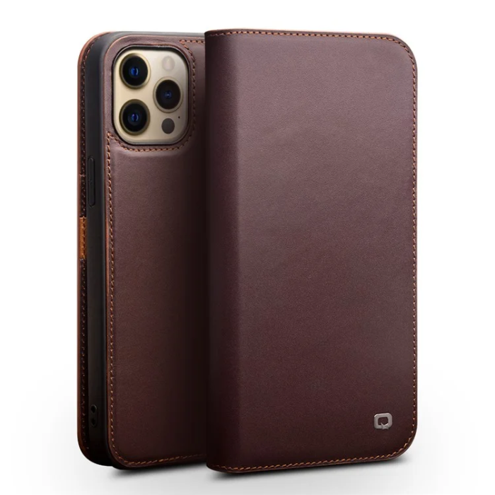QIALINO - Qialino iPhone 13 Pro Max Plånboksfodral Äkta läder - Brun