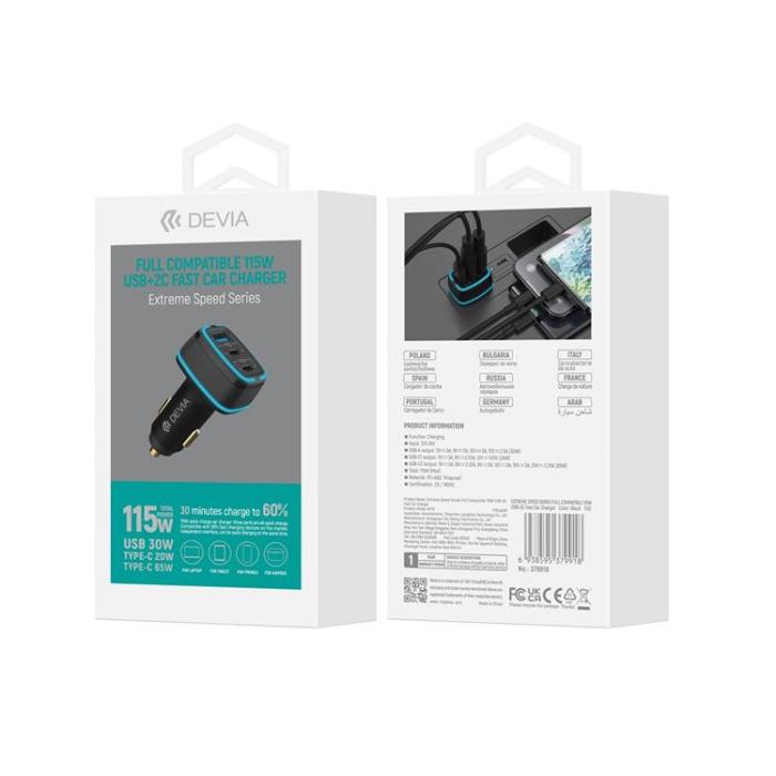 Devia - Devia Billaddare 115W 2xUSB-C 1xUSB Extreme EA361 - Svart